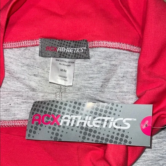 NWT - Gray and Pinkish Red Athletic Leggings with Soft Jersey Fabric - Picture 2 of 5